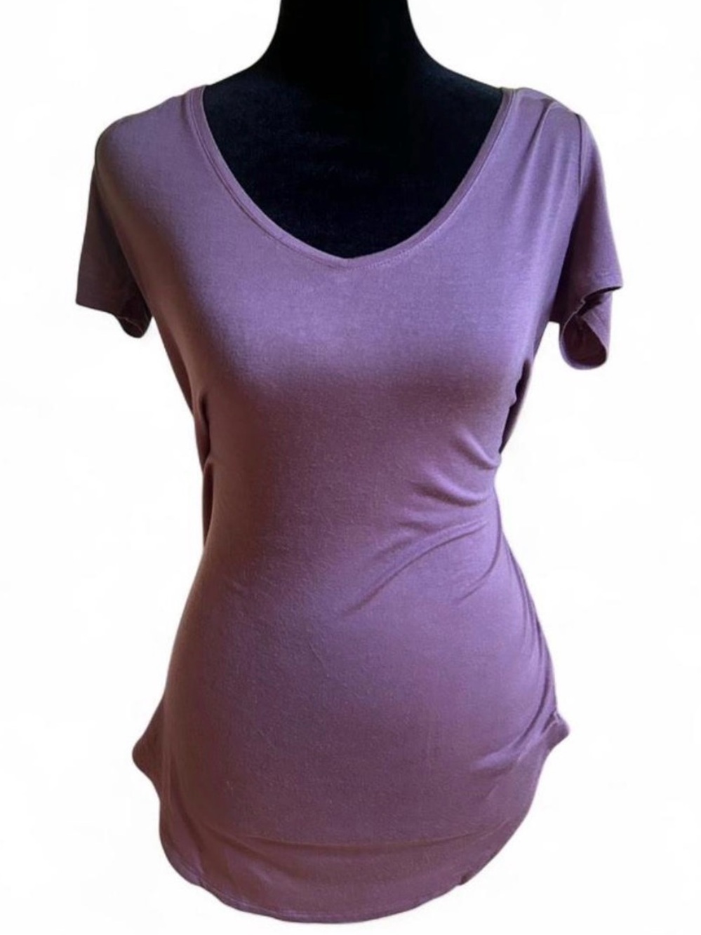 Mudd Women’s Purple Solid Knit V-Neck Short Sleeve T-Shirt, Size S